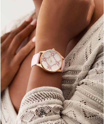 Guess Women's 36mm Watch - Pink Leather Strap White Dial Rose Gold Tone Case in Saudi Arabia