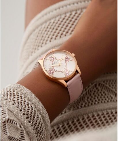 Guess Women's 36mm Watch - Pink Leather Strap White Dial Rose Gold Tone Case in Saudi Arabia