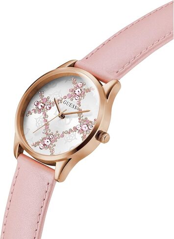 Guess Women's 36mm Watch - Pink Leather Strap White Dial Rose Gold Tone Case in Saudi Arabia