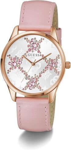 Guess Women's 36mm Watch - Pink Leather Strap White Dial Rose Gold Tone Case in Saudi Arabia