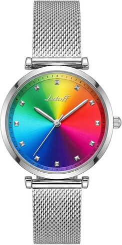 Letoff Rainbow Color Watch for Women, Stainless Steel Mesh Band with Gradient Dial and Crystal Accents, Elegant Analog Wristwatch, Statement Fashion TimepieceWater Resistant 100ft in Saudi Arabia