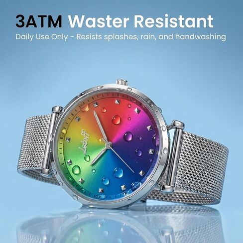 Letoff Rainbow Color Watch for Women, Stainless Steel Mesh Band with Gradient Dial and Crystal Accents, Elegant Analog Wristwatch, Statement Fashion TimepieceWater Resistant 100ft in Saudi Arabia