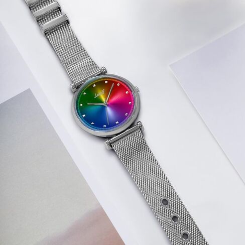 Letoff Rainbow Color Watch for Women, Stainless Steel Mesh Band with Gradient Dial and Crystal Accents, Elegant Analog Wristwatch, Statement Fashion TimepieceWater Resistant 100ft in Saudi Arabia