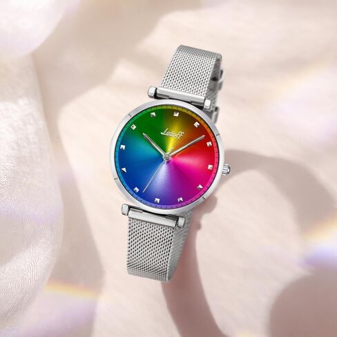 Letoff Rainbow Color Watch for Women, Stainless Steel Mesh Band with Gradient Dial and Crystal Accents, Elegant Analog Wristwatch, Statement Fashion TimepieceWater Resistant 100ft in Saudi Arabia
