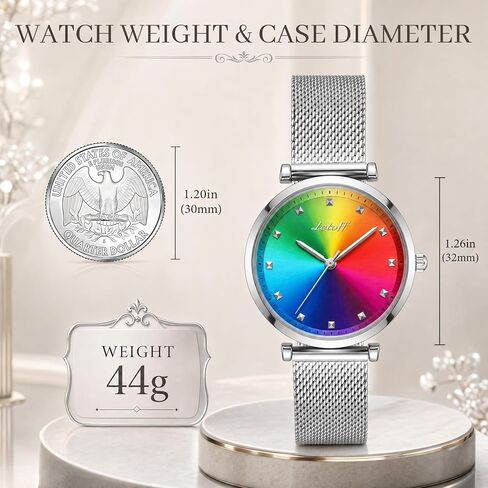 Letoff Rainbow Color Watch for Women, Stainless Steel Mesh Band with Gradient Dial and Crystal Accents, Elegant Analog Wristwatch, Statement Fashion TimepieceWater Resistant 100ft in Saudi Arabia