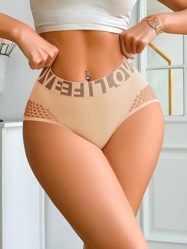 Women's High Waisted Panties Mesh Sheer Cheeky Underwear with Wide Waistband Seamless Tummy Control Hipster for Sexy Lingerie in Kuwait