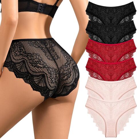 Womens Bikini Underwear Sexy Hipster Lace Underwear Cheeky Soft Breathable Low Rise Panties for Womans Pack in Saudi Arabia