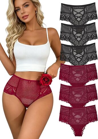 Women's Lace Seamless Underwear No Show Panties High Waisted Ladies Briefs Soft Stretch Invisible Briefs 6 Pack in Saudi Arabia