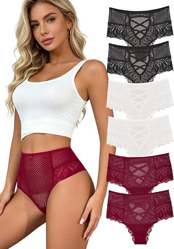Women's Lace Seamless Underwear No Show Panties High Waisted Ladies Briefs Soft Stretch Invisible Briefs 6 Pack in Saudi Arabia