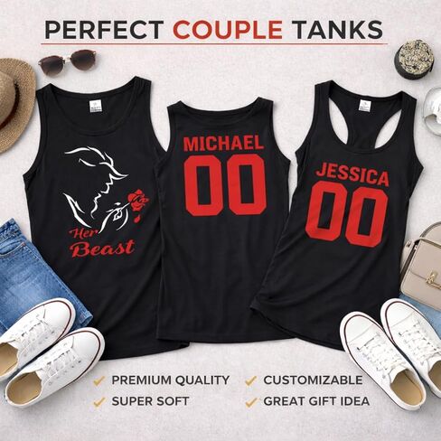 CRAZYDAISYWORLD Beauty Beast Matching Couple Tank Tops His and Her Romantic Graphic Shirts for Couples Gift Anniversary Outfit Size Men L Women XL in Saudi Arabia