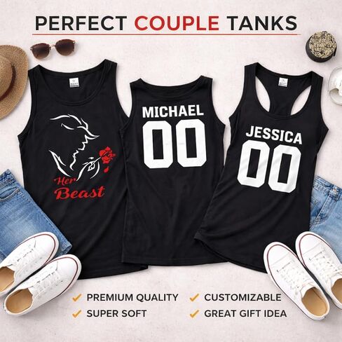 CRAZYDAISYWORLD Beauty Beast Matching Couple Tank Tops His and Her Romantic Graphic Shirts for Couples Gift Anniversary Outfit Size Men L Women XL in Saudi Arabia