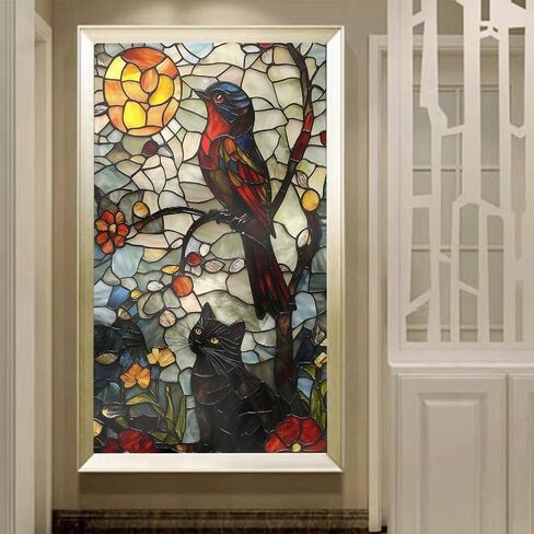 Two Sheets (23.62x51.18 in) American-Style Frosted Film for Glass Windows, Exquisite Pattern Privacy Window Sticker, Sunshade Decorative Removable electrostatic Sticker (Crow, 23.62x51.18Inches) in Kuwait