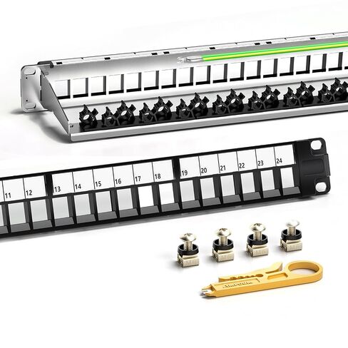 AMPCOM 24 Ports 1U Blank Keystone Patch Panel, 19 inch Rack or Wall Mount with Rear Cable Management Panel for Ethernet CAT5e/CAT6/CAT7, USB, HDMI in Kuwait