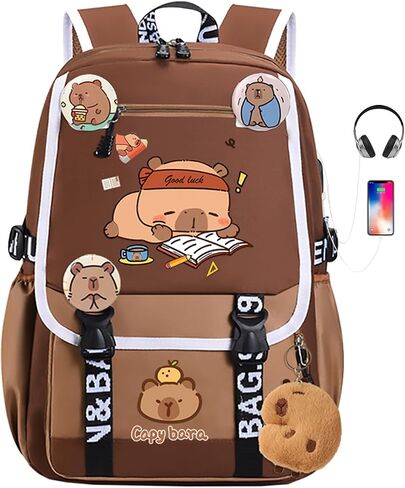 Capybara Backpack Large Capacity Waterproof Capybara Bag Cute Cartoon Flap Laptop Backpack Casual Daypack Meets All Your Daily Needs in Saudi Arabia