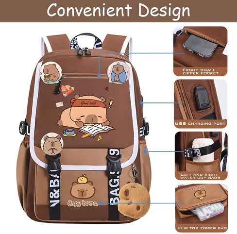 Capybara Backpack Large Capacity Waterproof Capybara Bag Cute Cartoon Flap Laptop Backpack Casual Daypack Meets All Your Daily Needs in Saudi Arabia