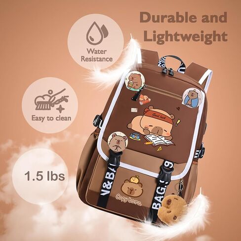 Capybara Backpack Large Capacity Waterproof Capybara Bag Cute Cartoon Flap Laptop Backpack Casual Daypack Meets All Your Daily Needs in Saudi Arabia