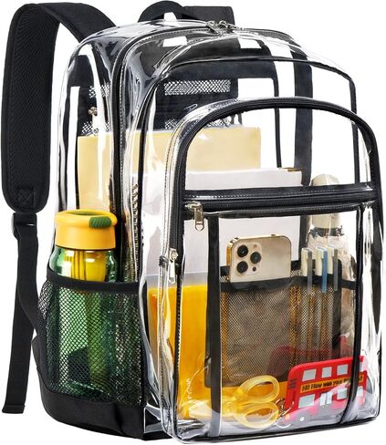 Vorspack Clear Backpack Heavy Duty - Clear Bookbag for Girls Boys Large Transparent Backpack for School, College, Work, Travel - Black in Saudi Arabia