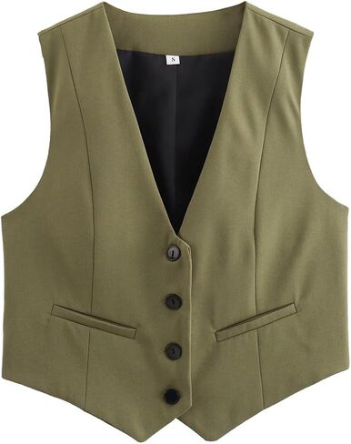 Women Cottagecore Vintage Vests Casual Button Down Cropped Tank Top Dressy Fairycore Streetwear Y2K V neck Outfits in Saudi Arabia