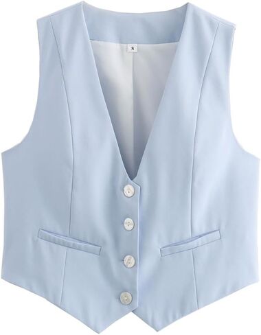 Women Cottagecore Vintage Vests Casual Button Down Cropped Tank Top Dressy Fairycore Streetwear Y2K V neck Outfits in Saudi Arabia
