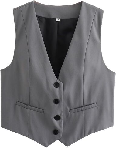 Women Cottagecore Vintage Vests Casual Button Down Cropped Tank Top Dressy Fairycore Streetwear Y2K V neck Outfits in Saudi Arabia
