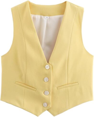 Women Cottagecore Vintage Vests Casual Button Down Cropped Tank Top Dressy Fairycore Streetwear Y2K V neck Outfits in Saudi Arabia