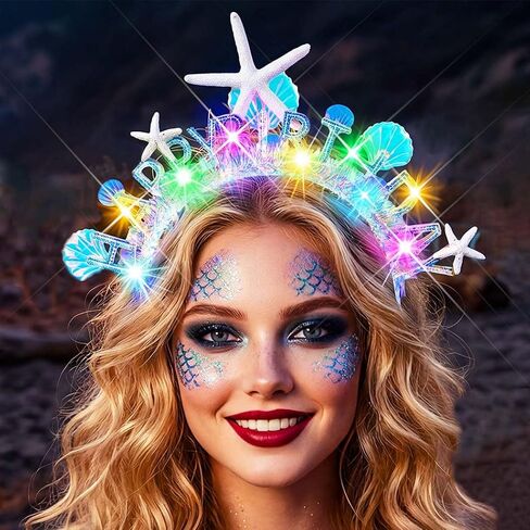 ACEDRE Light Up Mermaid Headband Birthday Crown Seashell Ocean Birthday Hair Accessories for Women in Kuwait