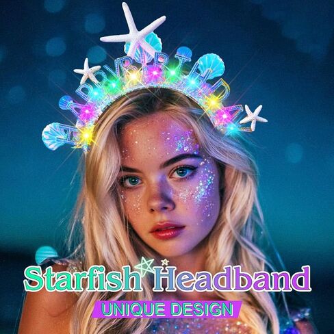 ACEDRE Light Up Mermaid Headband Birthday Crown Seashell Ocean Birthday Hair Accessories for Women in Kuwait