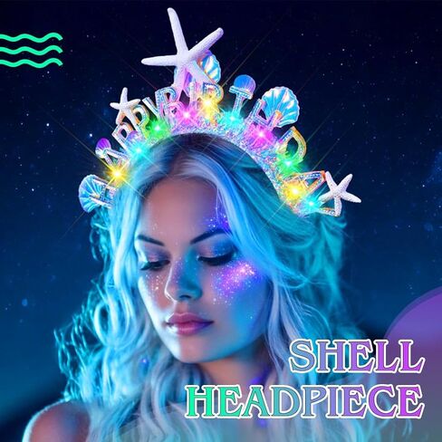 ACEDRE Light Up Mermaid Headband Birthday Crown Seashell Ocean Birthday Hair Accessories for Women in Kuwait
