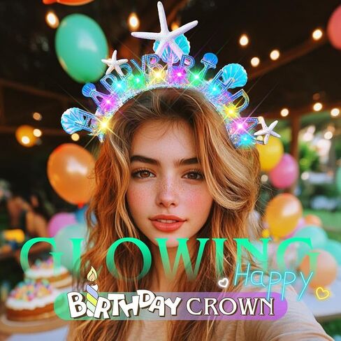 ACEDRE Light Up Mermaid Headband Birthday Crown Seashell Ocean Birthday Hair Accessories for Women in Kuwait