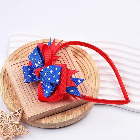 4th of July Headband Independence Day Hair Accessories Patriotic Red White and Blue Ribbon Bow Head Bopper Star Hairband Fourth July Decorations for Parade Party Favors Supplies 1PCS in Saudi Arabia