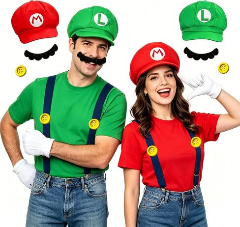 Mary and Luigi Hats Costume for Adult, Halloween Cosplay Accessories Kit in Saudi Arabia