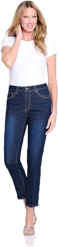 SLIM-SATION Women's Zip and Button Front 5-Pocket Straight Leg Jean Ankle Pant in Kuwait