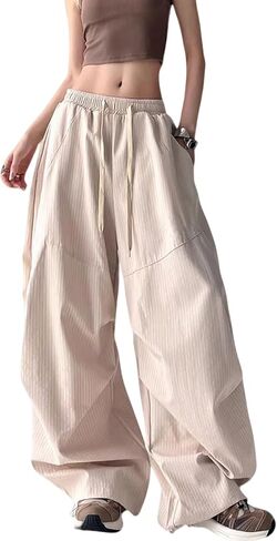 Hewlshawn Women's Parachute Cargo Pants Y2K Baggy Track Pants Striped High Waist Wide Leg Trendy Casual Active Streetwear in Saudi Arabia