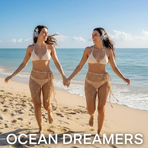 Tondiamo 3 Pcs Mermaid Costume for Women Mermaid Beach Crochet Skirt Cover up Fishnet Skirt Fairy Elf Ear Cuffs Rhinestone Fishnet Long Gloves for Adult Women Cosplay Party Accessories Halloween in Saudi Arabia