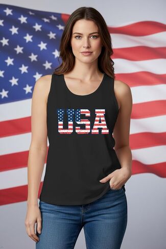 Women's USA Tank Top Shirt 4th of July American Flag T-Shirt Patriotic Racerback Sleeveless Vest Tee Tops in Saudi Arabia