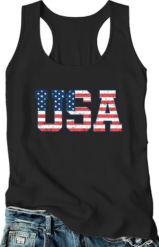 Women's USA Tank Top Shirt 4th of July American Flag T-Shirt Patriotic Racerback Sleeveless Vest Tee Tops in Saudi Arabia