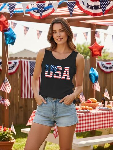 Women's USA Tank Top Shirt 4th of July American Flag T-Shirt Patriotic Racerback Sleeveless Vest Tee Tops in Saudi Arabia