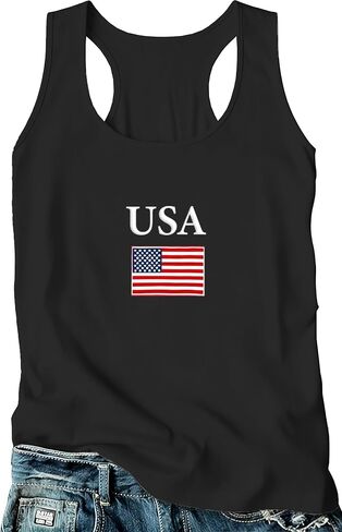 Women's USA Tank Top Shirt 4th of July American Flag T-Shirt Patriotic Racerback Sleeveless Vest Tee Tops in Saudi Arabia
