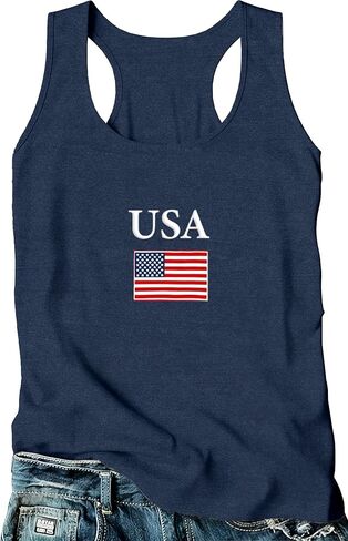 Women's USA Tank Top Shirt 4th of July American Flag T-Shirt Patriotic Racerback Sleeveless Vest Tee Tops in Saudi Arabia