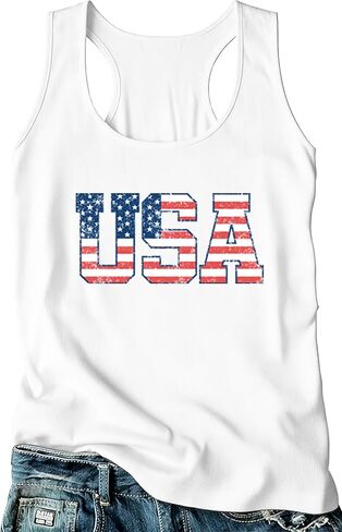Women's USA Tank Top Shirt 4th of July American Flag T-Shirt Patriotic Racerback Sleeveless Vest Tee Tops in Saudi Arabia