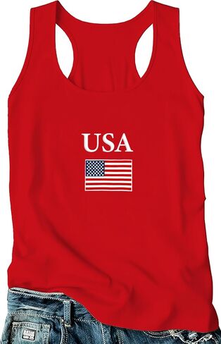 Women's USA Tank Top Shirt 4th of July American Flag T-Shirt Patriotic Racerback Sleeveless Vest Tee Tops in Saudi Arabia
