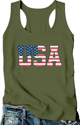Women's USA Tank Top Shirt 4th of July American Flag T-Shirt Patriotic Racerback Sleeveless Vest Tee Tops in Saudi Arabia
