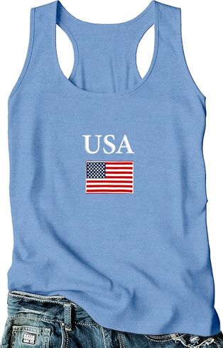 Women's USA Tank Top Shirt 4th of July American Flag T-Shirt Patriotic Racerback Sleeveless Vest Tee Tops in Saudi Arabia