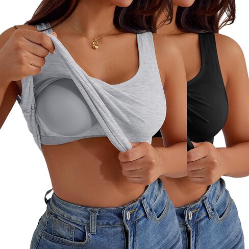 2pack 2pack Women's Built-in Bra Tank Tops Sleeveless Casual Shirts Undershirts Fitted Cami Tank Tops in Saudi Arabia