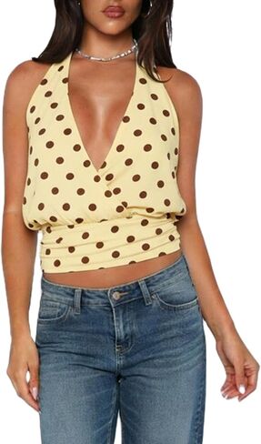 Women Halter Y2K Crop Top Sleeveless Cowl Neck Open Back Coquette Solid Color Slim Fit Going Out Tank Top Streetwear in Saudi Arabia