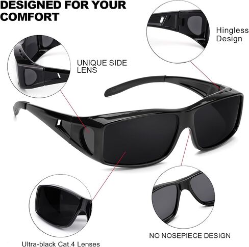 IGnaef Dark Cat.4 Fit Over Sunglasses for Men Women, Polarized Wrap Around Shade to Wear Over Glasses UV Protection in Kuwait