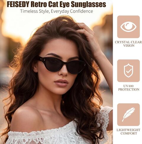 FEISEDY Retro Oval Cat Eye Sunglasses for Women, 90s Small Chic Lightweight Shades Trendy Sunnies, UV400 Protection B0419 in Kuwait