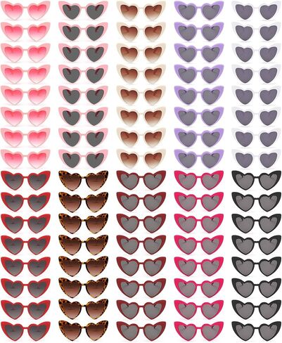 Matcheck 80 Pack Heart Shaped Sunglasses Womens Cat Eye Heart Glasses Bulk Bachelorette Party Favors Wedding Supplies in Saudi Arabia