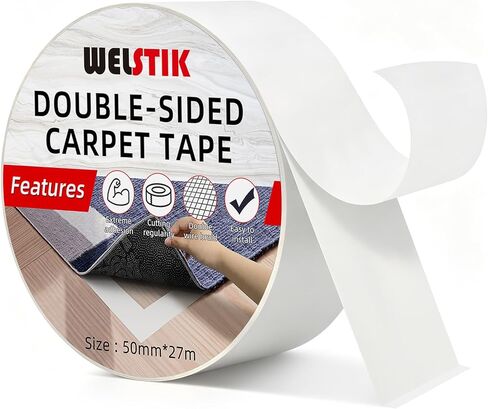 Welstik شريط السجاد المزدوج على الوجهين - الخدمة الثقيلة لسجاد المنطقة ، لاصق قوي ، قابل للإزالة وخالية من البقايا ، 2 بوصة × 30 ياردة in Kuwait