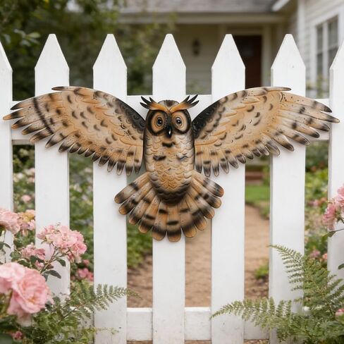 JJALIGHTS 37" Large Metal Owl Wall Art Outdoor Indoor Decor - Flying Owl Wall Hangings for Garden Patio Home Bedroom Office Decoration in Saudi Arabia